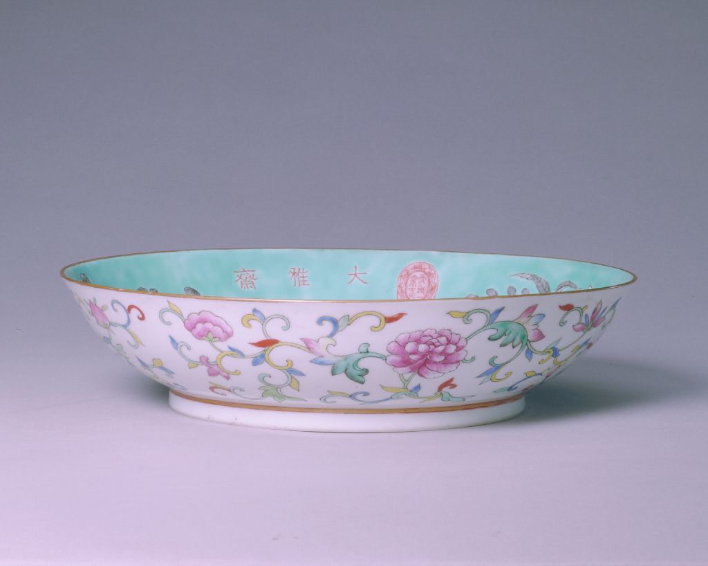 图片[1]-Green ink color flower-and-bird pattern plate-China Archive